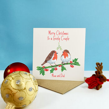 Personalised Robin Couple Christmas Card, 6 of 7