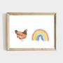Buff Sussex Hen And Rainbow Art Print, thumbnail 1 of 2