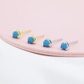 Sterling Silver Tiny Turquoise Cz Stud Earrings, 5 of 12