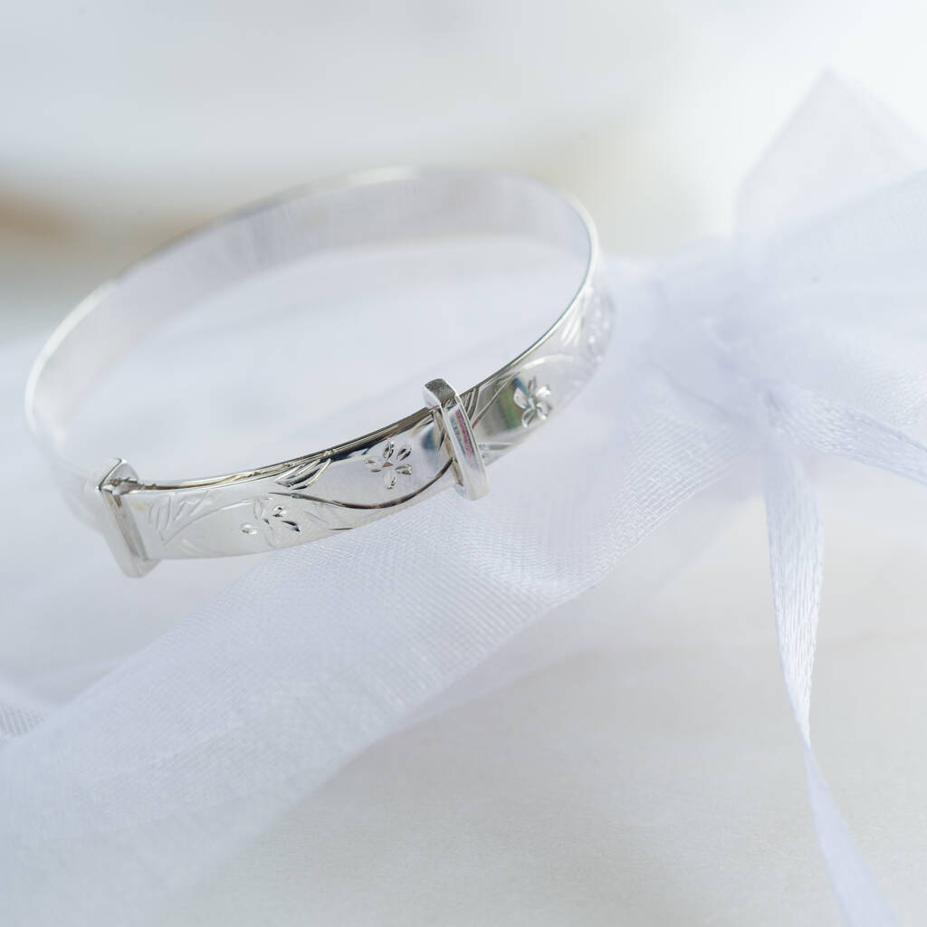 Sterling Silver Christening Baby Bangle By Oh So Cherished
