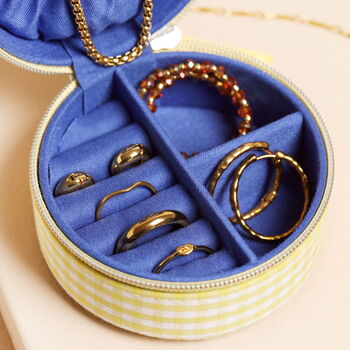Yellow Gingham La Dolce Vita Tomato Round Travel Jewellery Case, 5 of 6