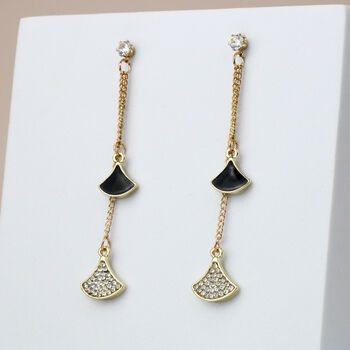 Black Or White Fan Drop Stud Earrings, 3 of 5