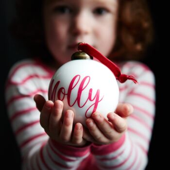 Gloss White Glass Personalised Bauble, 4 of 4