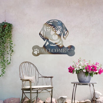 Personalised Beagle Welcome Metal Wall Art Sign For Home And Garden Gift, 9 of 11