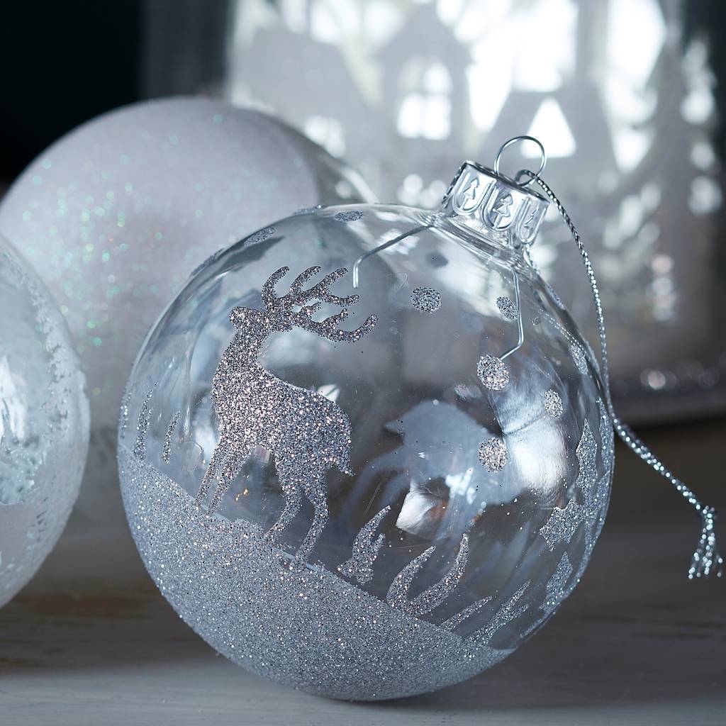 Silver Glitter Stag Bauble