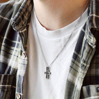Men's Stainless Steel Black Cross Pendant Necklace In Silver Plating, 2 of 4