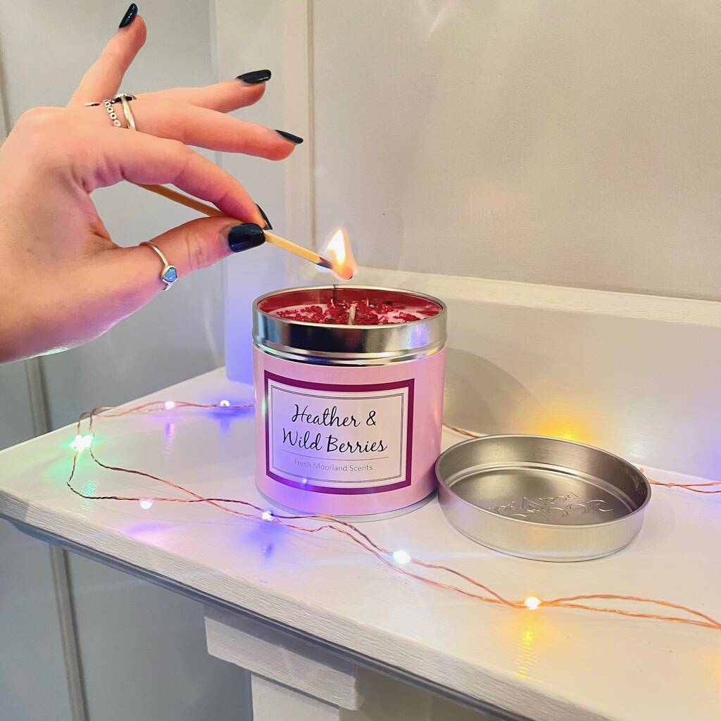 Tin Candle With Sparkle Heather And Wild Berries By Pink Pineapple Home