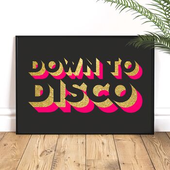 Down To Disco Neon And Glitter Typography Wall Art, 3 of 5