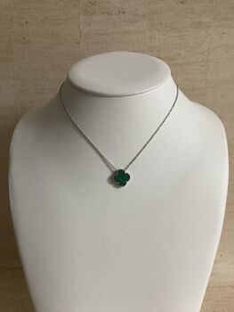 Green Double Sided Clover Silver Necklace, 2 of 4