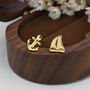 Sterling Silver Mismatched Sailing Boat And Anchor Stud Earrings, thumbnail 6 of 11