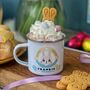 Cute Bunny Happy Easter Enamel Mug In Pastel Colours, thumbnail 2 of 10