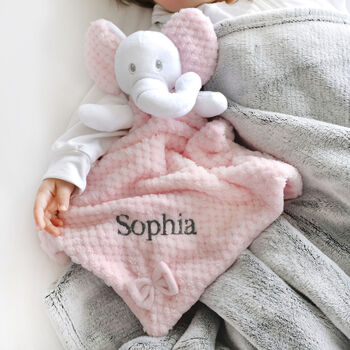 Personalised Pink Elephant With Bow Baby Comforter, 2 of 6
