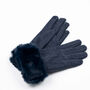 Cosy Navy Blue Gloves With Faux Fur Cuff, thumbnail 3 of 5