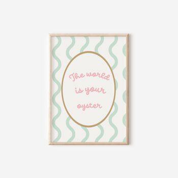 Gilrs Personalised Mermaid Print Set Of Three 'The world is your oyster', 4 of 5