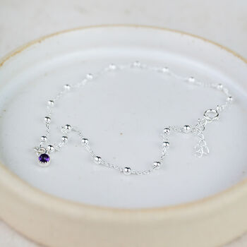 Sterling Silver Birthstone Satellite Chain Anklet, 2 of 4