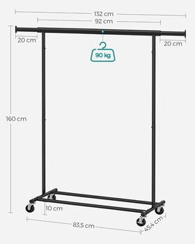 Clothes Rack On Wheels Extendable Hanging Rail, 11 of 12