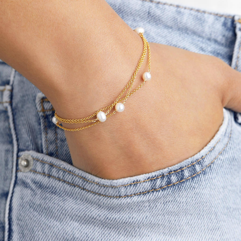 Rose, Silver Or Gold Layered Pearl Bracelet, 1 of 8
