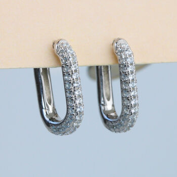 Sterling Silver Blue Or White Crystal Oval Hoop Earrings, 3 of 5