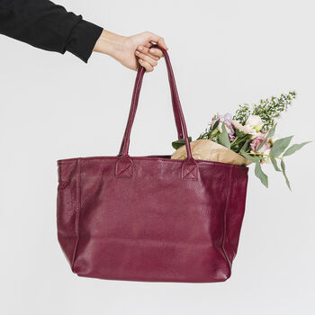 Burgundy Lined Soft Leather Tote, 3 of 10