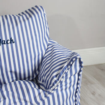 Personalised Childs Blue Stripe Bean Bag Chair, 2 of 2