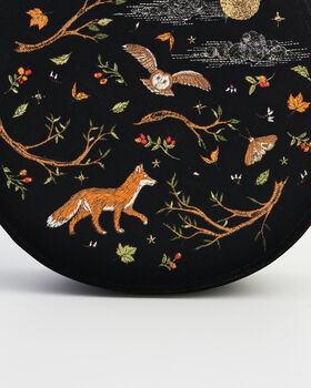 Fox And Owl Embroidered Black Top Handle Saddle Bag, 3 of 8