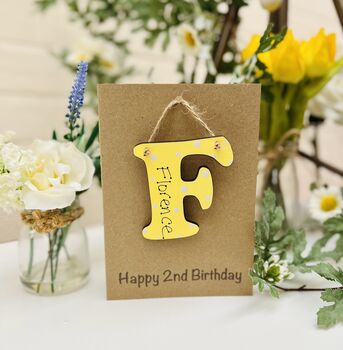 Personalised 2nd Birthday Card Wooden Letter Name, 6 of 6