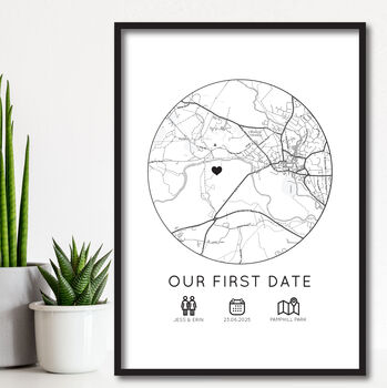Our First Date Personalised Map Print, Valentines Day Gift, Anniversary Present, 2 of 4