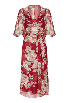 Floral Silk Wrap Dress In Red Rosegarden Print, 2 of 3