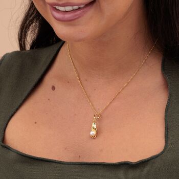 18ct Gold Hand And Pearl Charm Necklace, 4 of 7