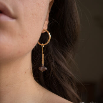Agate Hoops 14k Gold Filled With Natural Botswana Beads, 7 of 7
