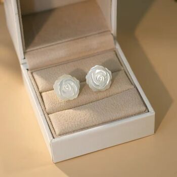 Zendaya Roses White Ivory Pearl Flower Gift Earrings, 4 of 7