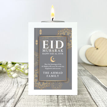Personalised Eid Al Fitr White Tea Light Holder, 5 of 10