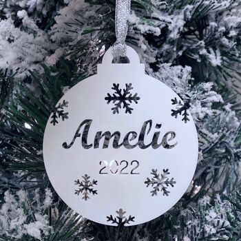 Personalised Christmas Bauble With Snowflakes And Date, 2 of 7