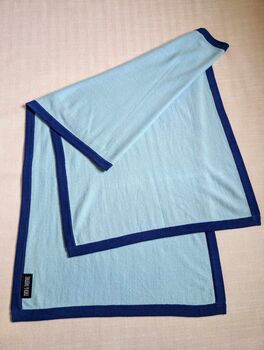 Aqua Blue Accent Border 00% Cashmere Travel Wrap Shawl Gift Boxed, 3 of 10