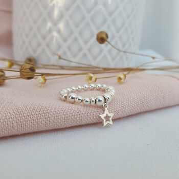 Sterling Silver Star Charm Stacking Stretch Bead Ring, 3 of 7