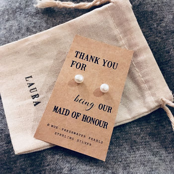 Pearl Earrings. Maid Of Honour Thank You Gift, 3 of 3