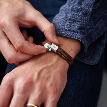 Personalised Men's Infinity Steel And Leather Bracelet, 4 of 5