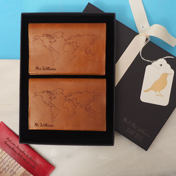 World Map Passport Holder Wedding Gift Set, 3 of 11