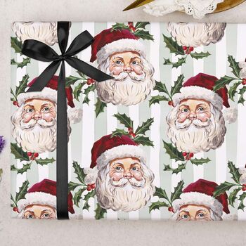 Three Sheets Of Traditional Santa Mistletoe Christmas Wrapping Paper, 2 of 2