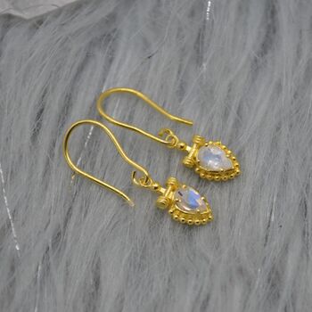 Rainbow Moonstone Teardrop Earrings: Silver Or Gold, 3 of 9