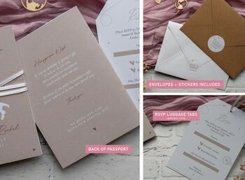 Beige Passport Invitation With Acrylic Plane Charms For Destination Wedding, 5 of 10