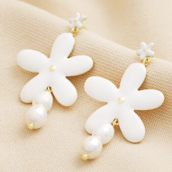 White Enamel Daisy Drop Earrings In Gold Plating, 2 of 6