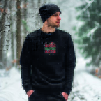 Santa’s Favourite Doctor Christmas Jumper – Unisex Black Festive Sweatshirt, 3 of 4