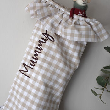 Personalised Beige Gingham Stocking Embroidered, 4 of 9