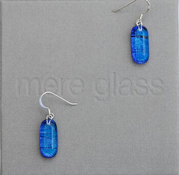 Sapphire Blue Fused Glass Drop Earrings, 6 of 12