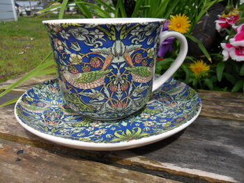 Large Cup And Saucer In William Morris Blue Strawberry Thief Design, 6 of 11