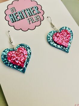 Candy Crush Pink And Blue Heart Glitter Resin Stud Earrings, 3 of 4