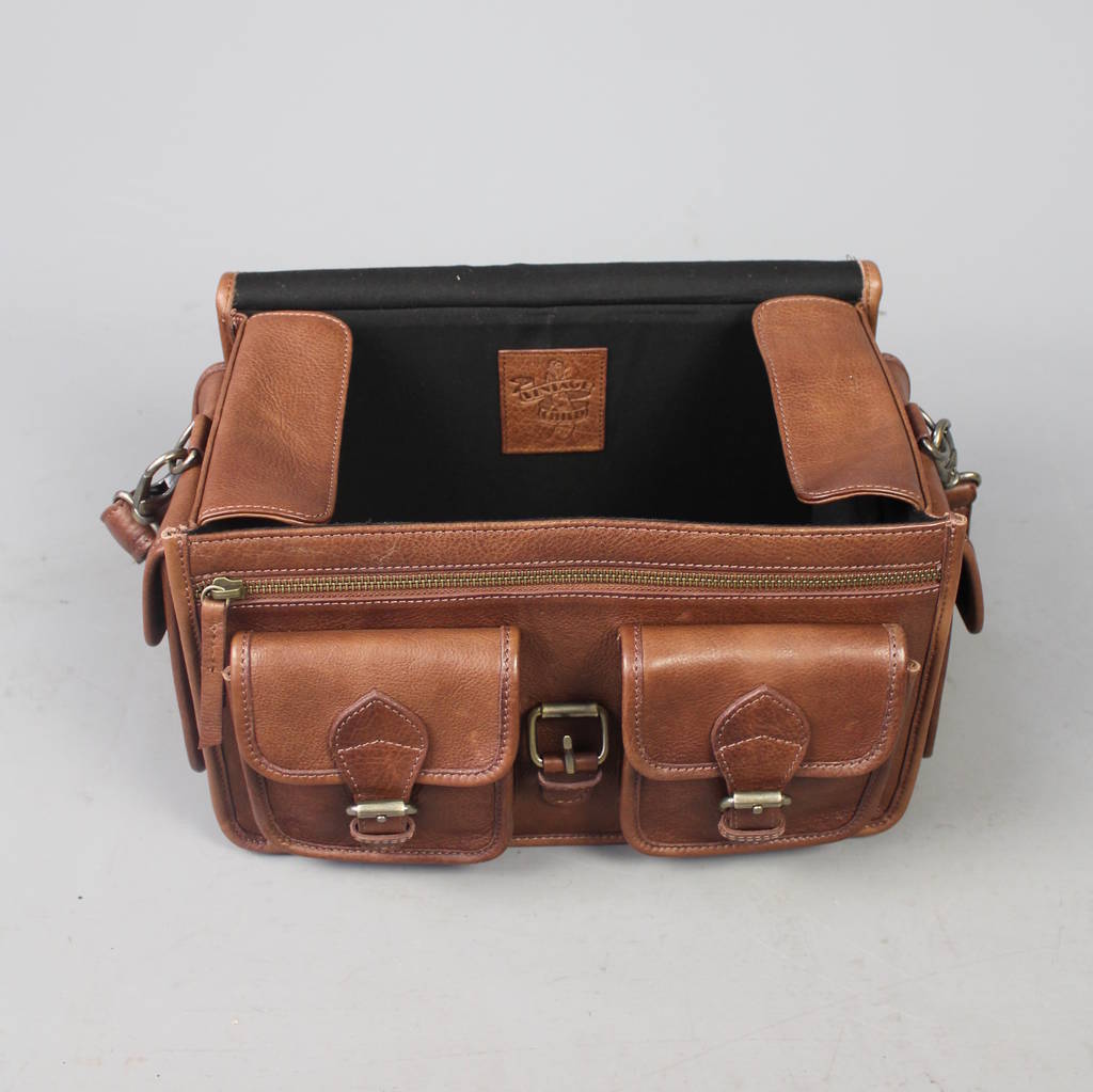 Vintage Style Personalised Leather Camera Bag