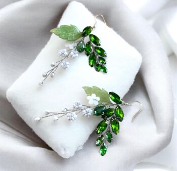 Green Leaf And White Flower Drop Earrings, 3 of 3