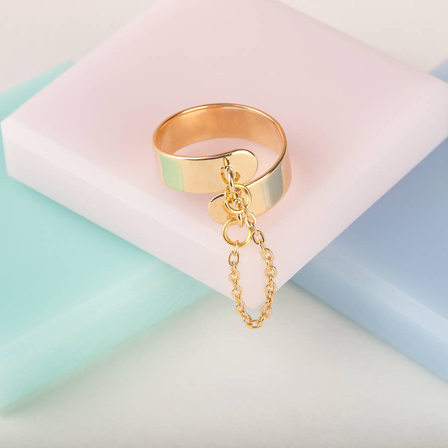 Adjustable Ring With Hanging Chain By Storm In A Teacup